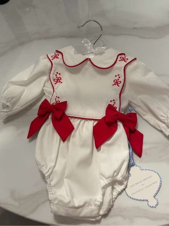 Edgehill Collection Other - Edgehill Collection White Baby One-Piece with Red Bows
